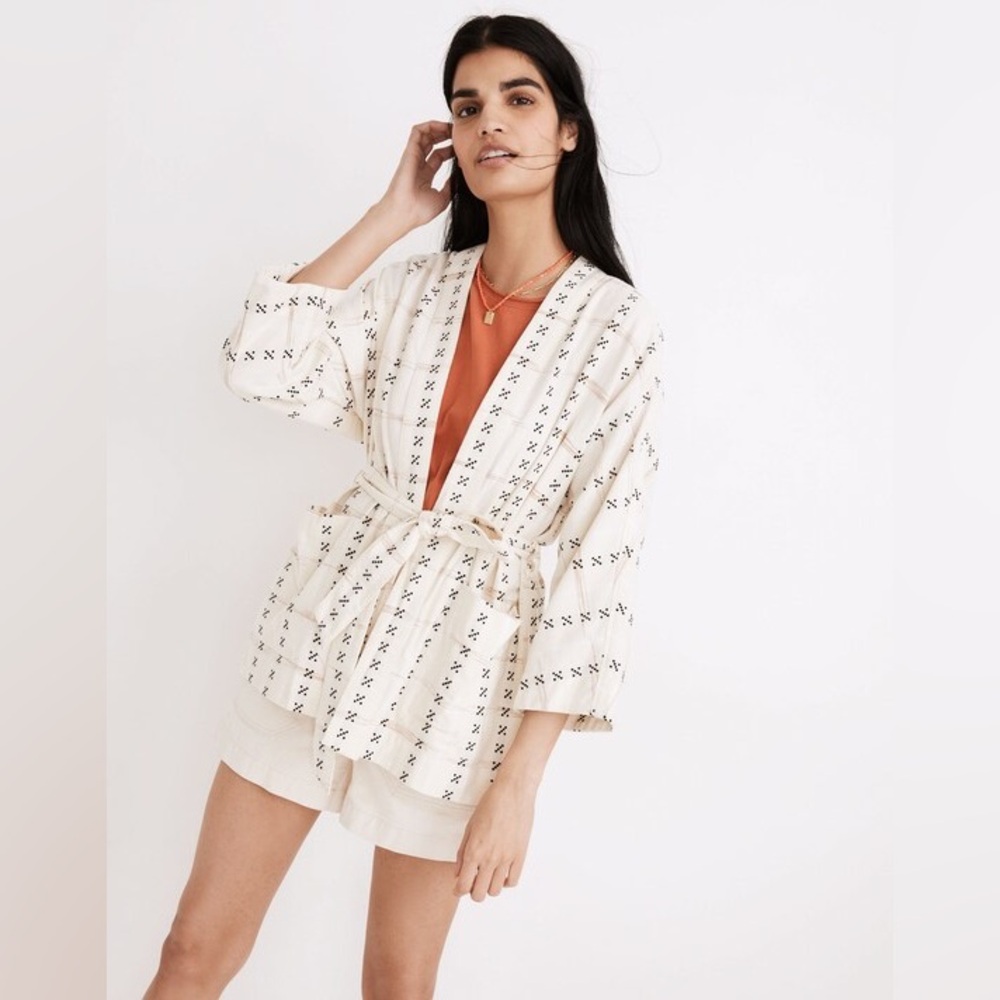 MADEWELL Jacquard Wrap Jacket in Antique Cream